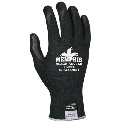 Memphis Black Kevlar Glove, 13 Gauge DuPont Kevlar/Synthetic fibers,  nitrile foam palm/fingers, 9178NF-L, 9178NF-XL